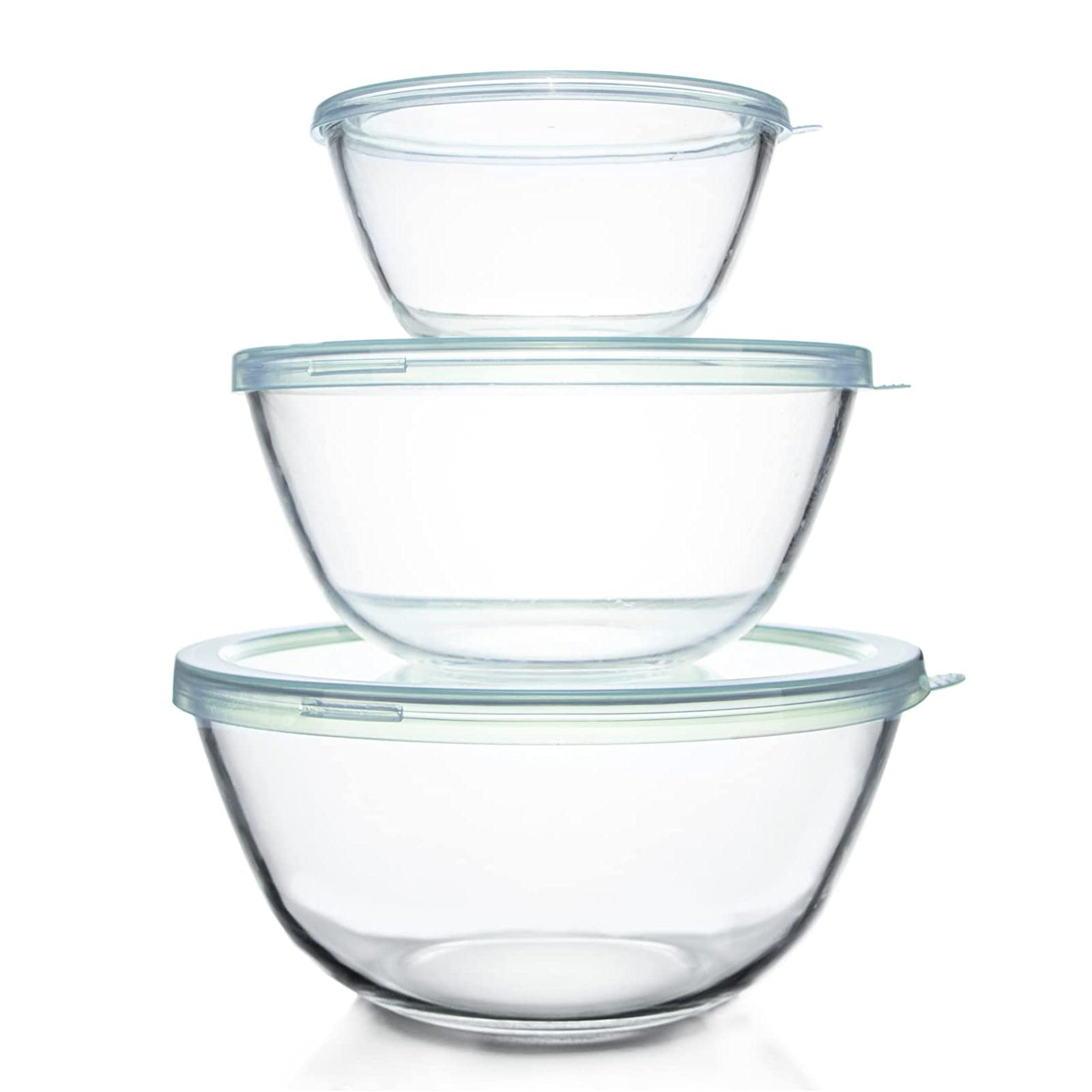 Glass Mixing Bowl with Lids Set of 3 (1.1qt,2.7qt,4.5qt