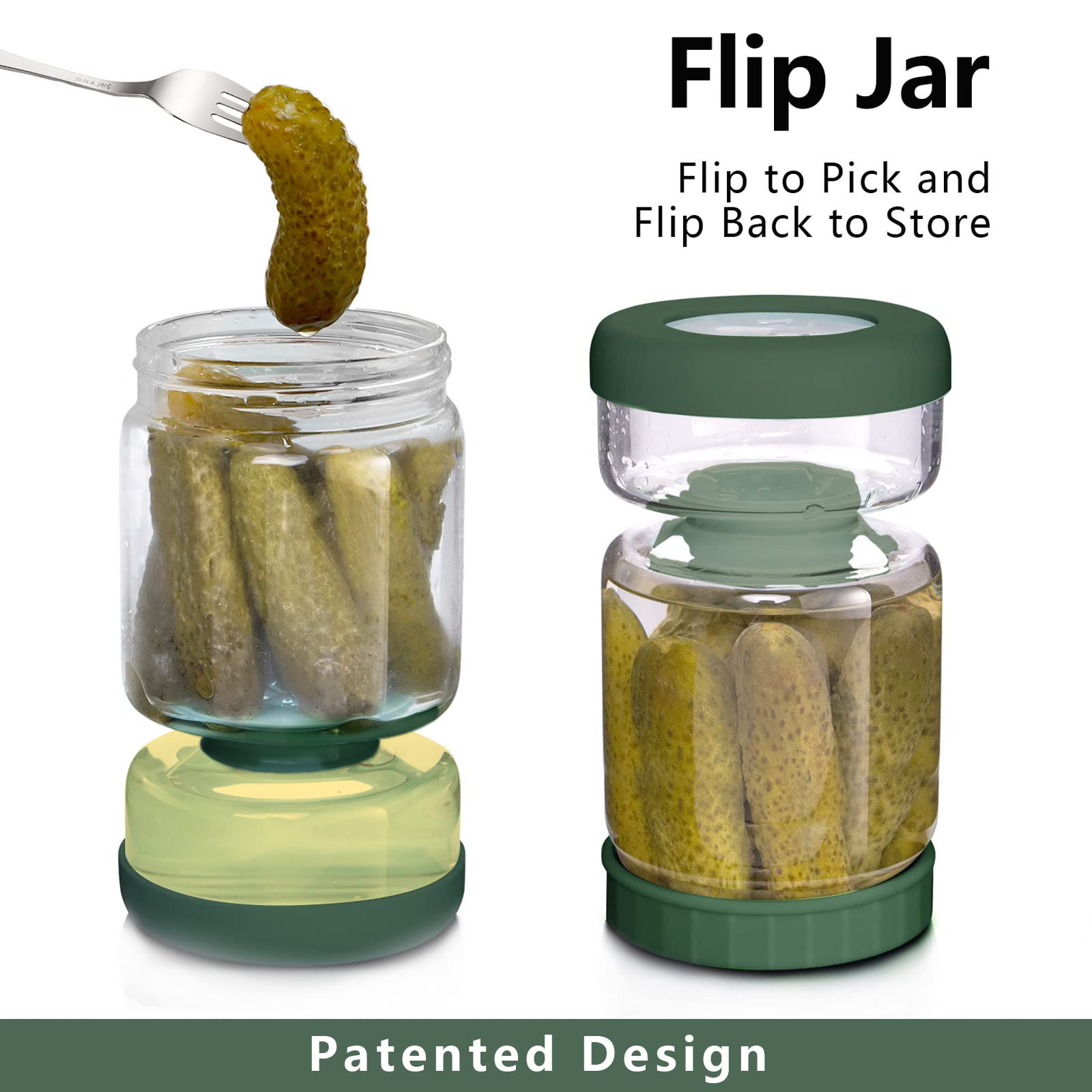 Glass Pickle Jar With Strainer Flip, Pickle Container For Olives