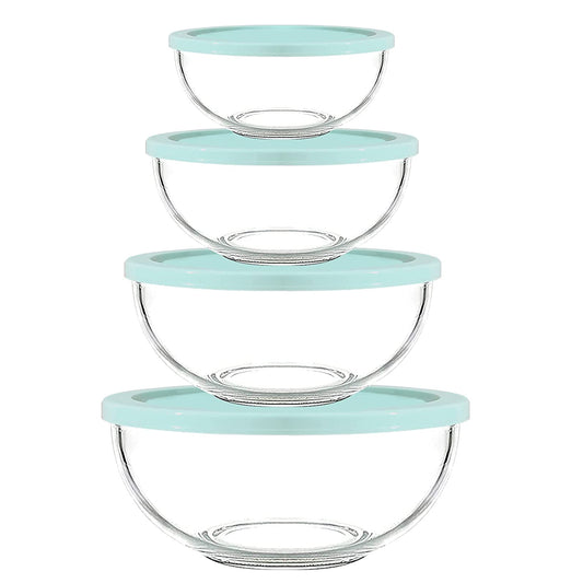 Borosilicate Clear Glass Mixing Bowls with Lids Set of 4 (0.53qt, 1.1qt, 2.1qt, 3.7qt)