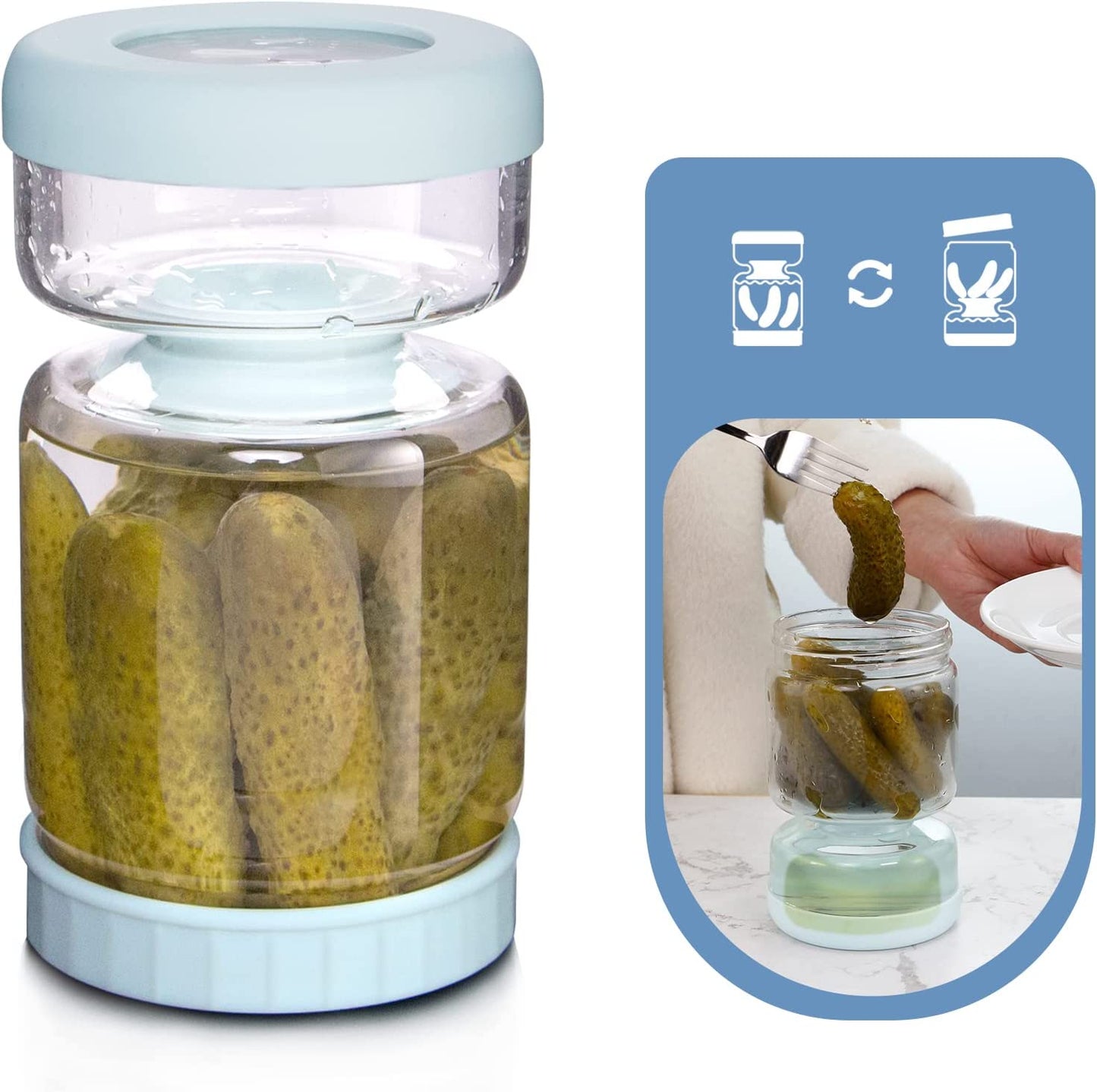 Glass Pickle Jar, 34oz Olive Hourglass Jar with Strainer