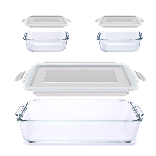 Glass Casserole Dish,2.3 qt Rectangular Baking Dish and 2 Pack Food Storage Container with Airtight Lid