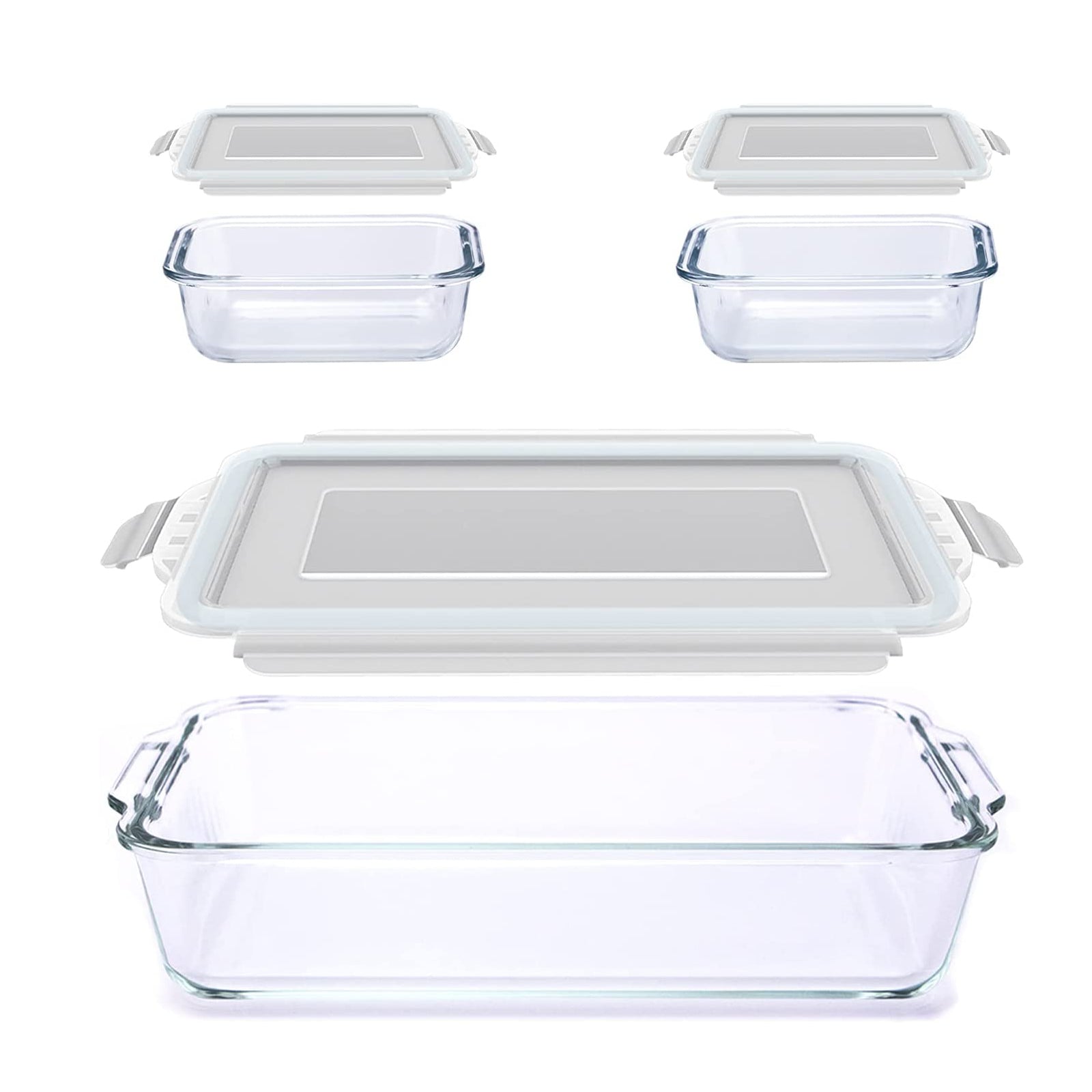 O'Cuisine Set of 3 Rectangular Glass Food Storage and Baking Containers  with Lids