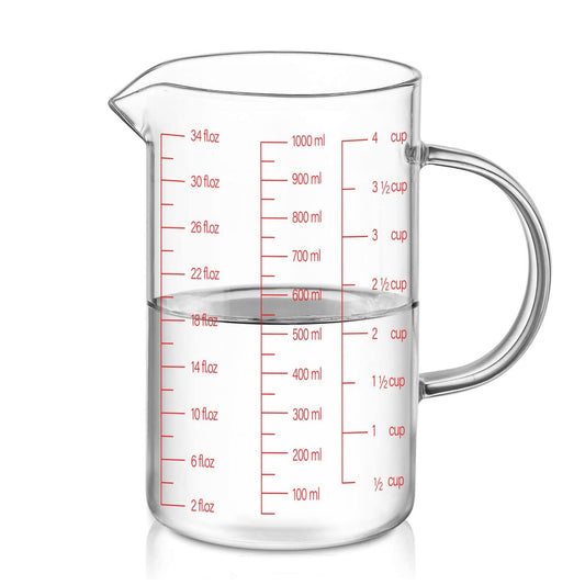 34oz/4 Cups Glass Measuring Cup, Easy to Read with 3 Measurement Scales (Ml/Oz/Cup)