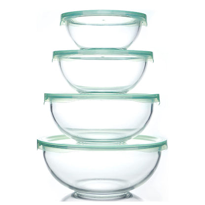 Glass Mixing Bowl with Airtight Lids, (1QT, 1.5QT, 2.5QT, 3.7QT)