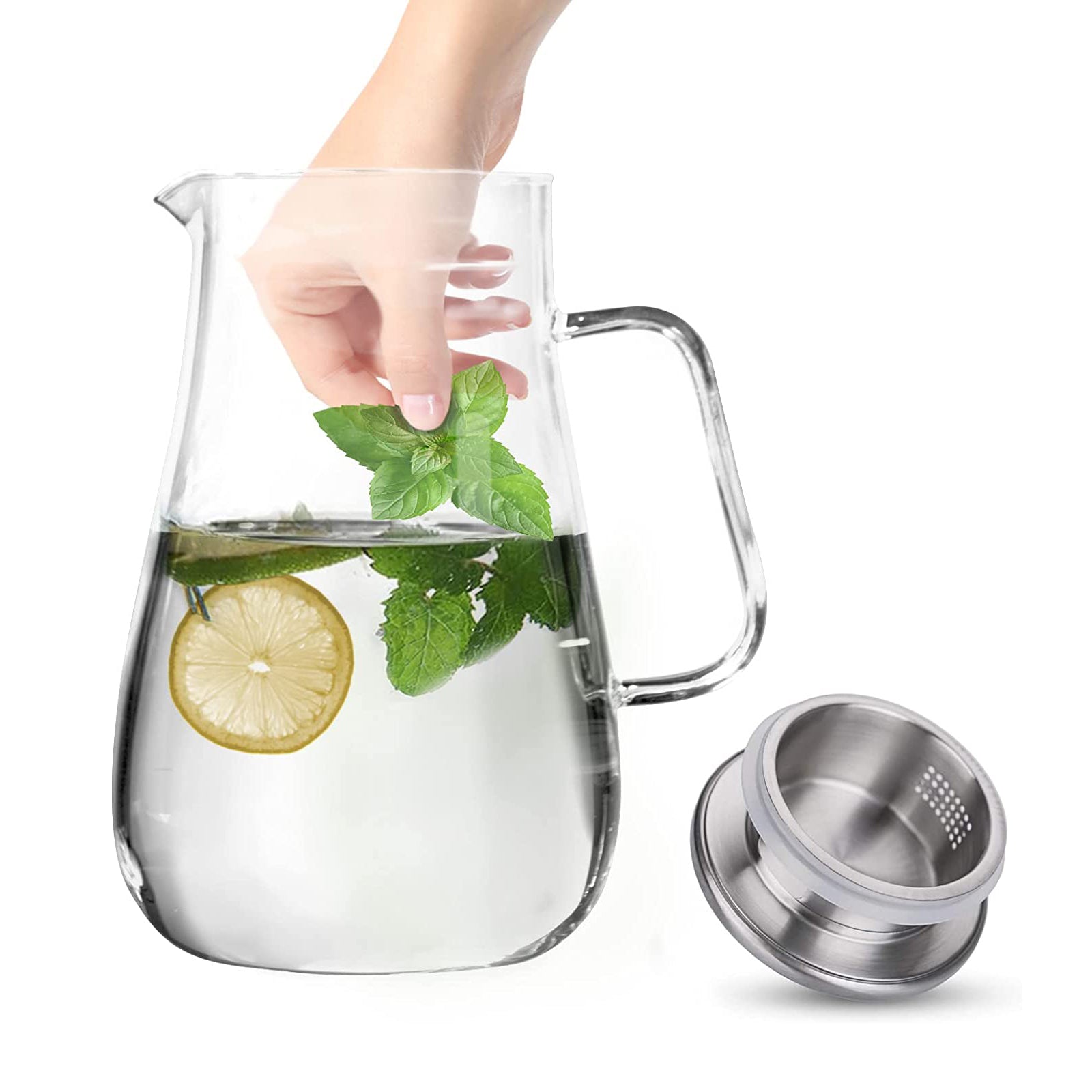 Bunhut Glass Pitcher with Lid,68 Ounces Water Pitcher for Hot Cold Drinks,Glass  Water jar with Heat-Resistant Handle,Large Beverage Pitcher,High  Borosilicate Glass, Easy to Clean 