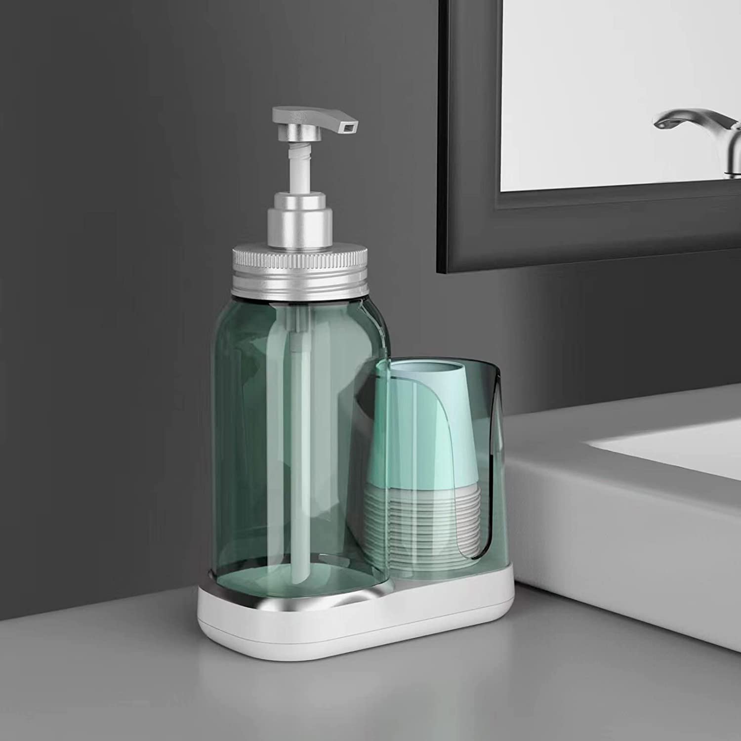 Apothecary Glass Mouthwash, Soap, Bubble Bath Dispenser Silver Bathroom  16.9 oz
