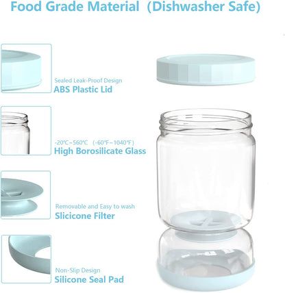 Glass Pickle Jar, 34oz Olive Hourglass Jar with Strainer