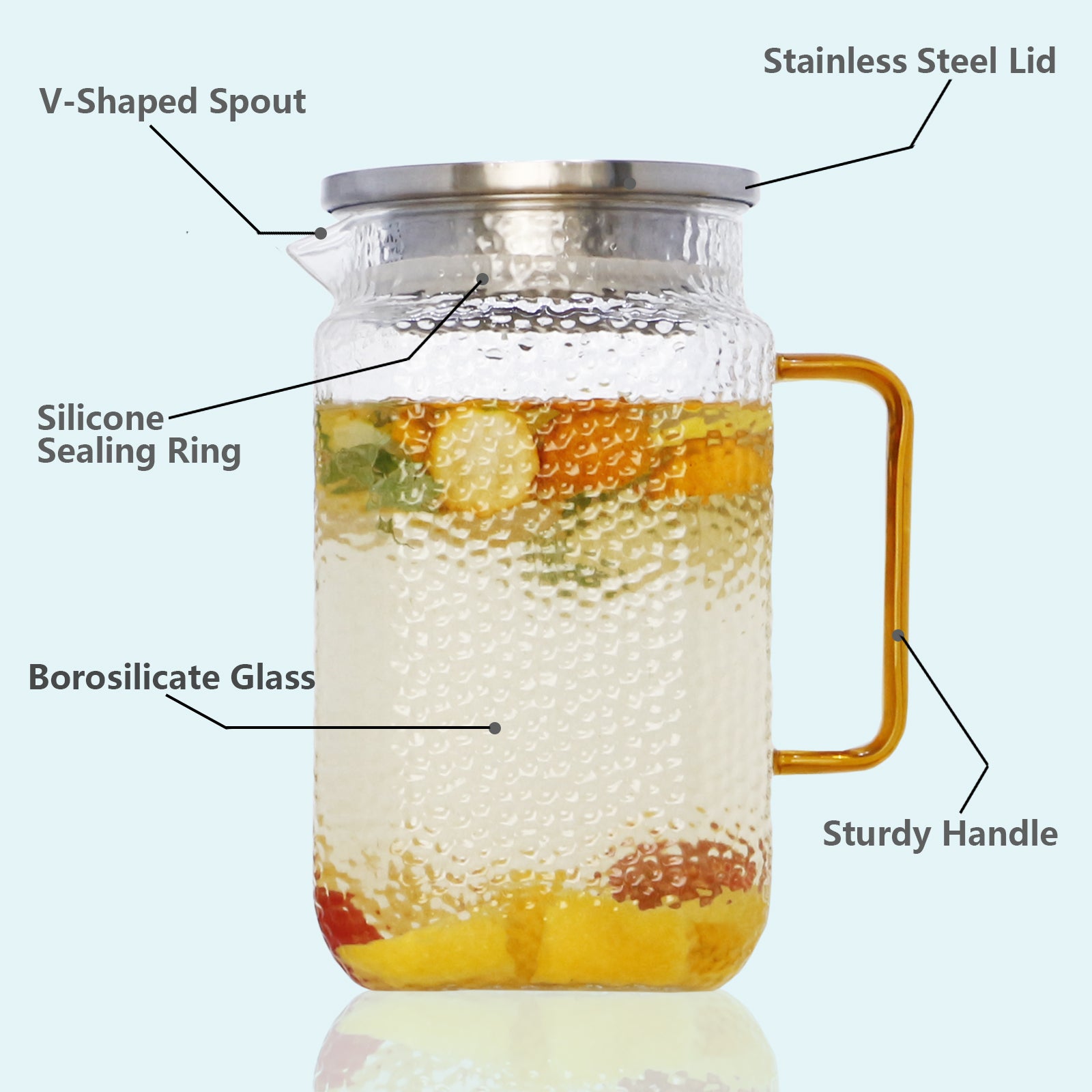 Glass Pitcher with Lid - HIHUOS 68oz Water Pitcher with Precise Scale Line  - Easy Clean Heat Resistant Iced Tea Pitcher - Borosilicate Glass Carafe
