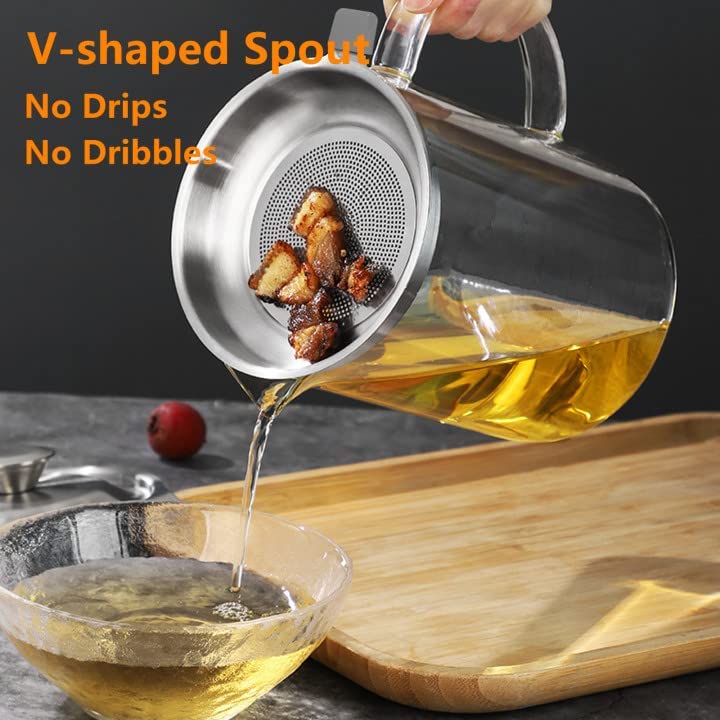 1.5L/50oz Glass Bacon Grease Container with Strainer