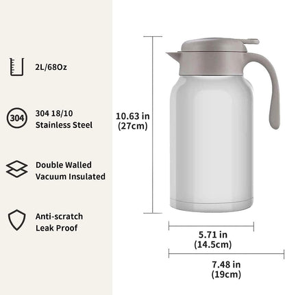 68oz Coffee Carafe 18/10 Stainless Steel/Double Walled Vacuum Insulated Thermal Carafe