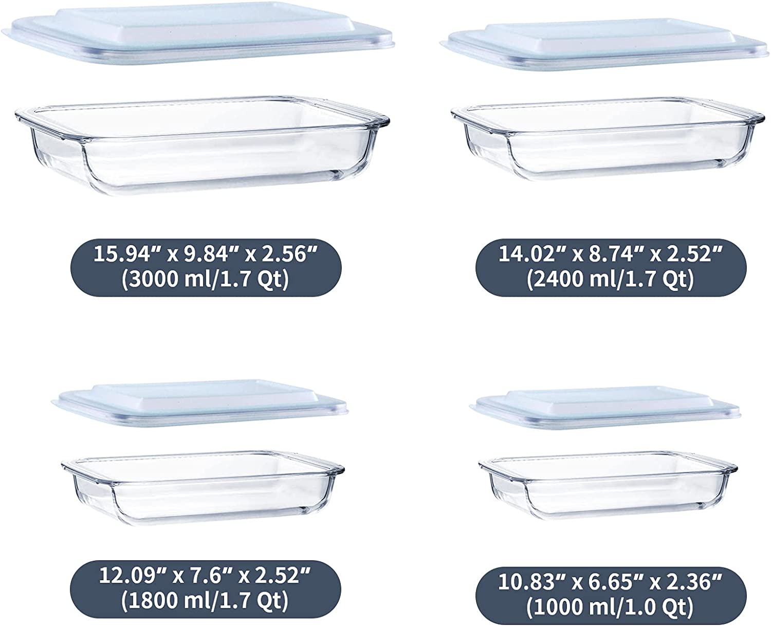 Luvan 3 Packs Large Glass Food Storage Containers with Lids 75oz+