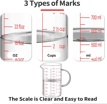 34oz/4 Cups Glass Measuring Cup, Easy to Read with 3 Measurement Scales (Ml/Oz/Cup)