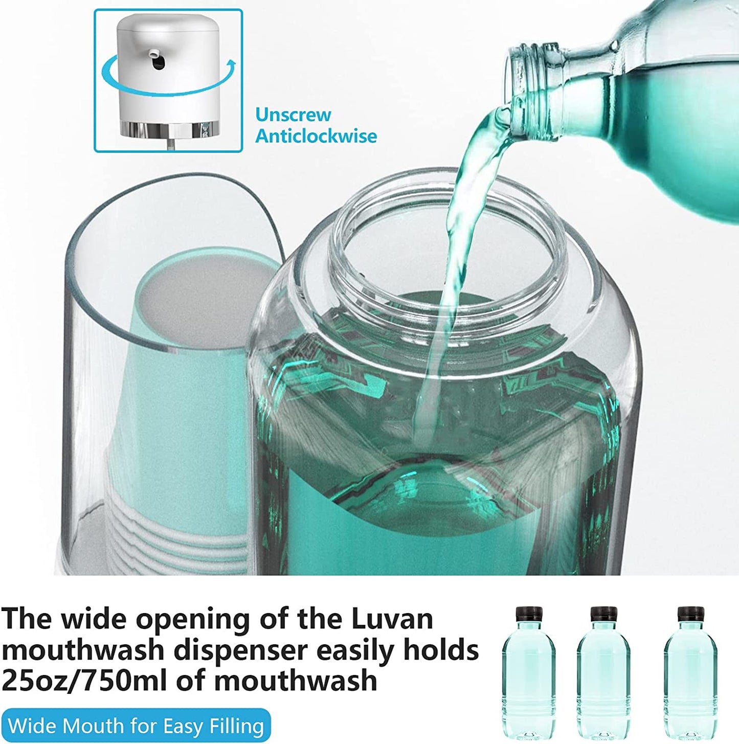 25oz/750ml Automatic Mouthwash Dispenser for Bathroom