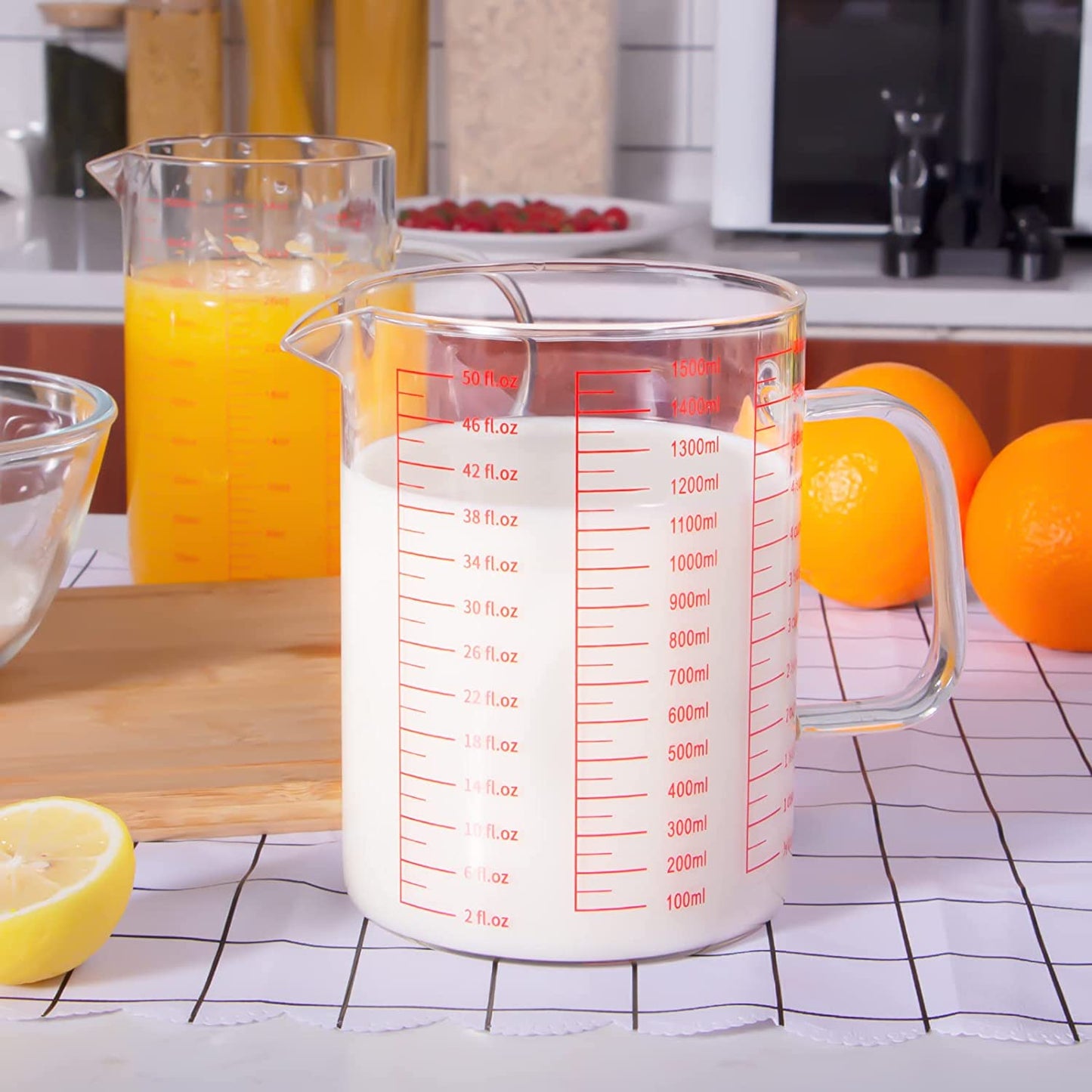 50oz/6 Cups Glass Measuring Cup, Easy to Read with 3 measurement scales (Ml/Oz/Cup)