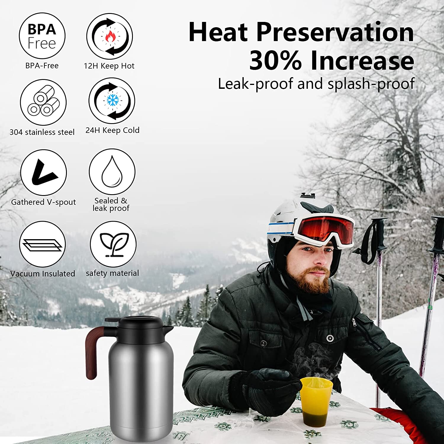  68 Oz Thermal Coffee Carafe, Double Walled Vacuum Insulated  Thermos for Keeping Hot, Heat & Cold Retention, 2 Liter Stainless Steel  Thermal Pot Flask for Coffee, Water, Tea, Hot Beverage: Home
