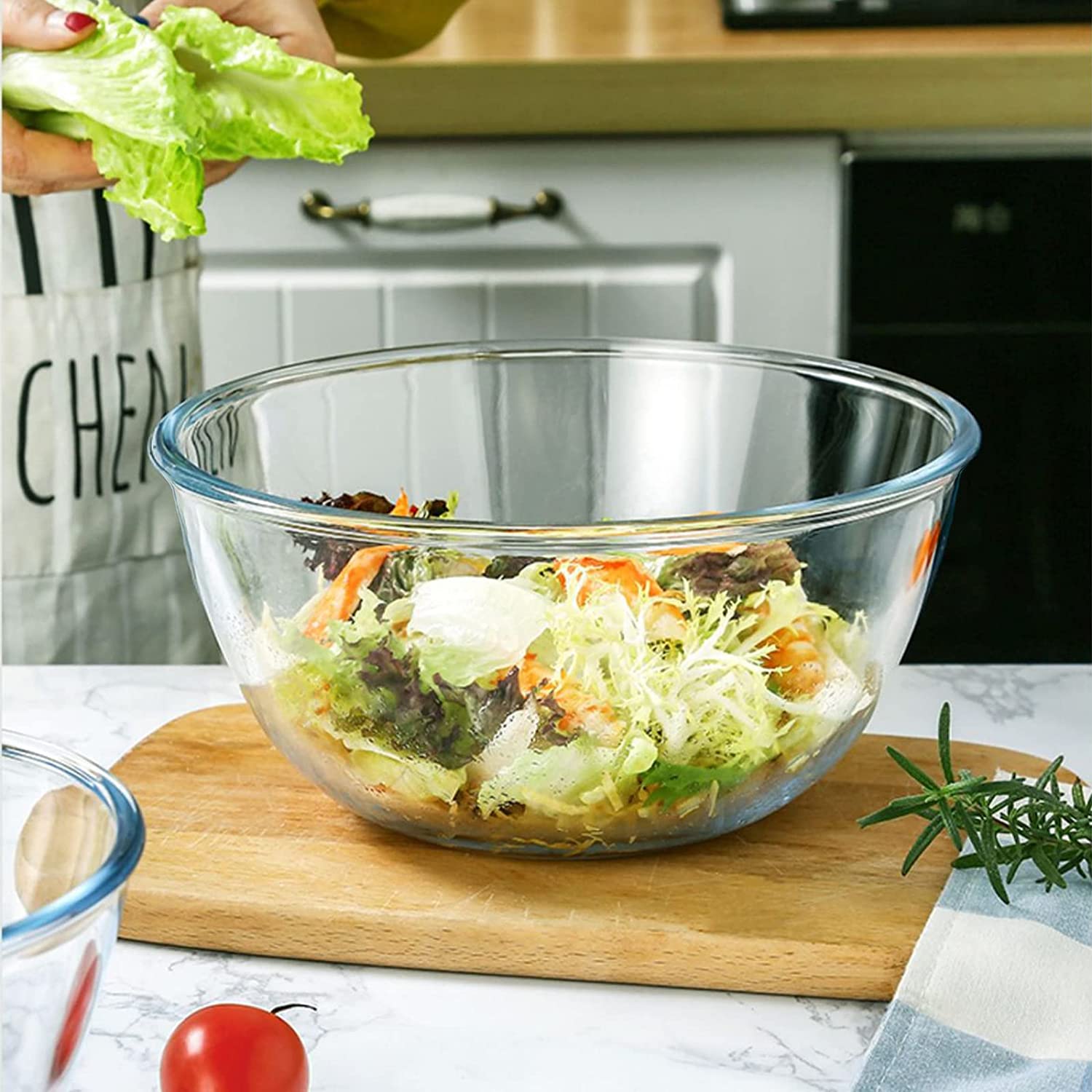 Glass Mixing Bowl with Lids Set of 5, 0.2, 0.5, 1.1, 2.1, 3.75 QT, Large  Salad B