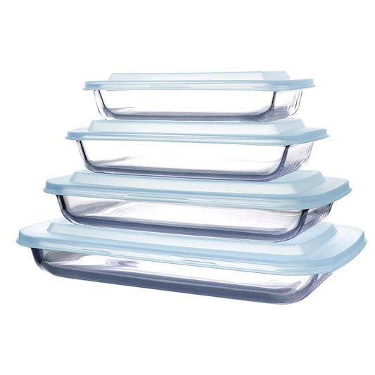 Glass Baking Dish Set with Lids,Rectangular Glass Baking Pans,Stackable Glass Casserole Dish